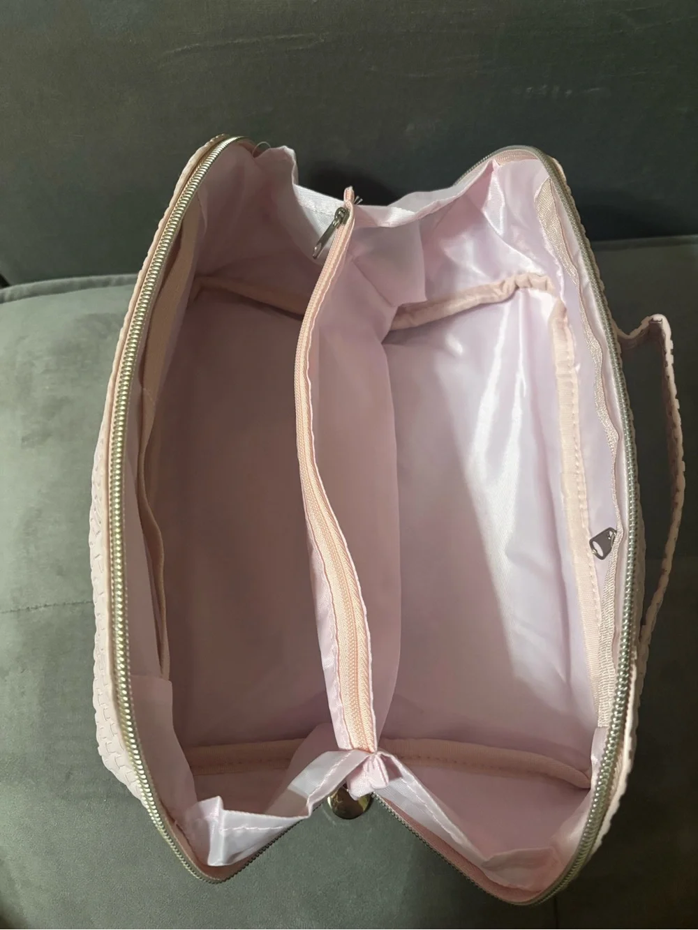 Light Pink Woven Cosmetic Case with Monogram